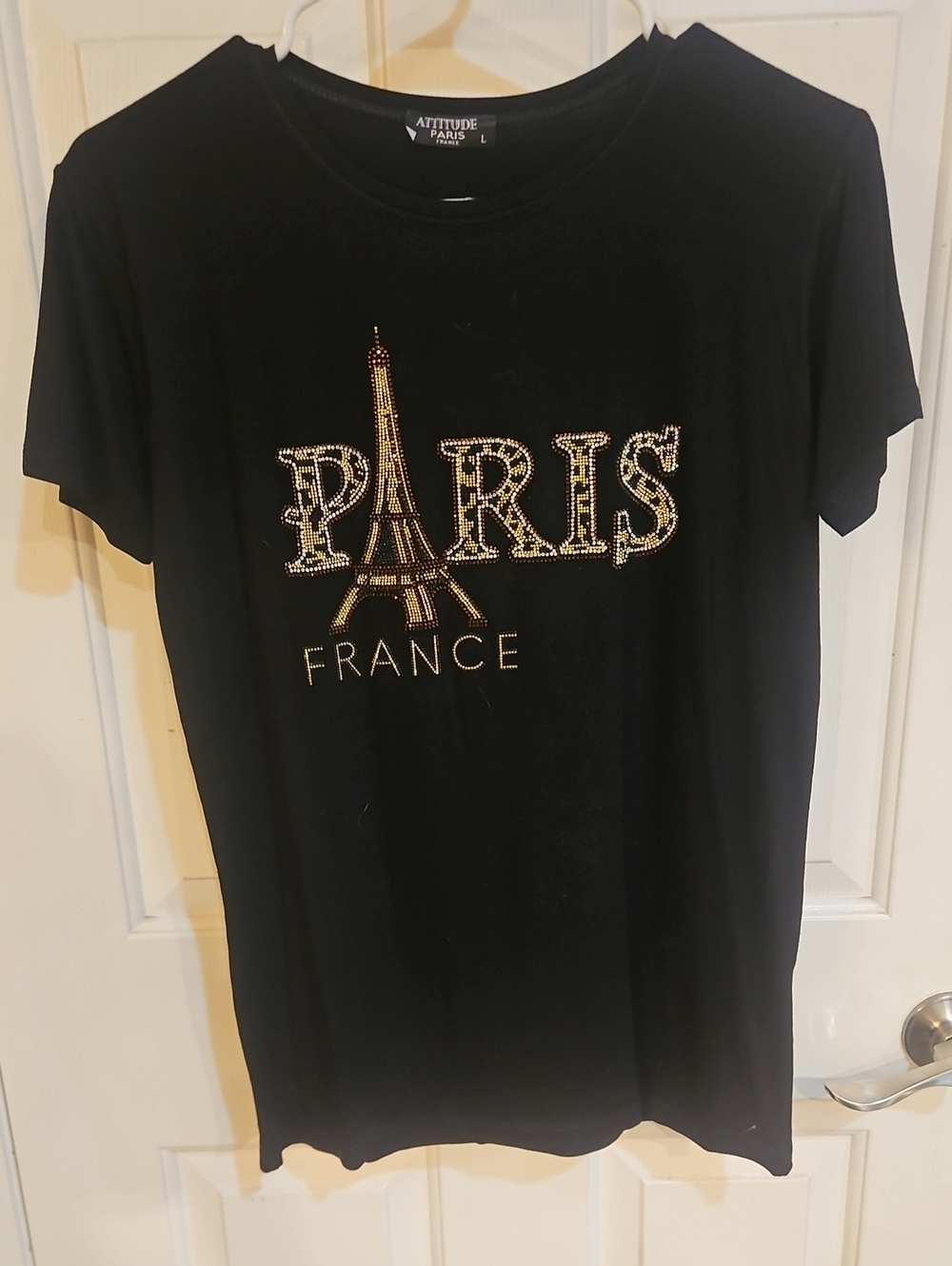 Paris France 702-904-3741Black Short-Sleeve Rhinestone Tee